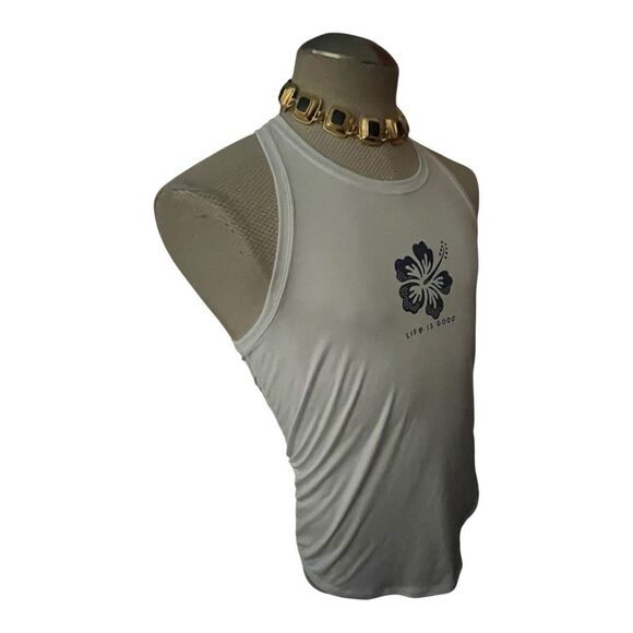 Life Is Good Shirt Womens Sz Med  White Floral Flower Graphic Tee Tank Summer - Picture 3 of 12